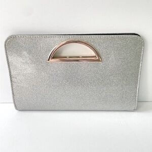 Silver Faux Leather Top Handle Clutch